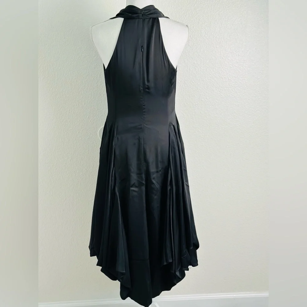 Samuel Dong  Cowl Neck Black Asymmetrical Midi Dress Size Small
